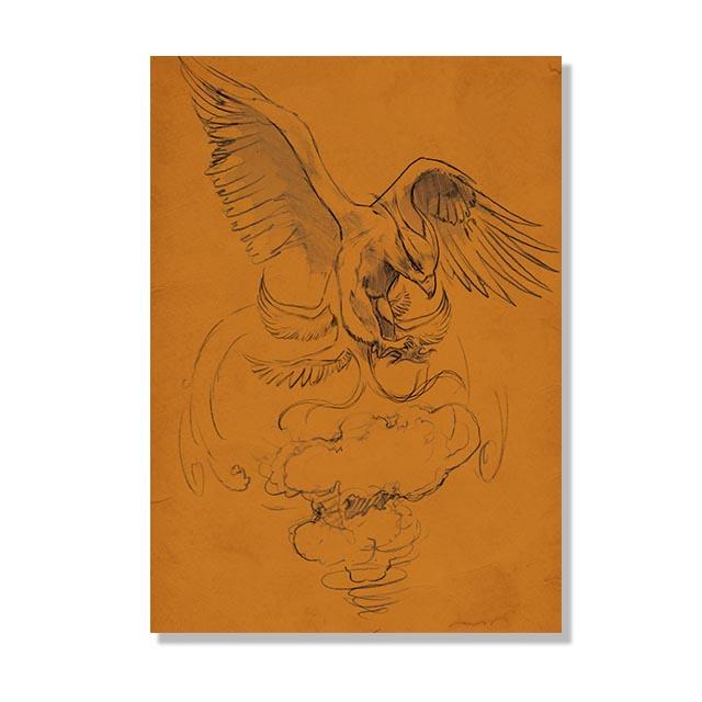 Винтажный эскиз монстра полевые заметки плакаты с совой динозавр Магия Волшебный мир животные холст картины настенная художественная роспись домашний декор