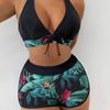 Women's Paneled Printed Swimsuit Ladies Split Boxer High Waist Swimsuit Two-Piece Set