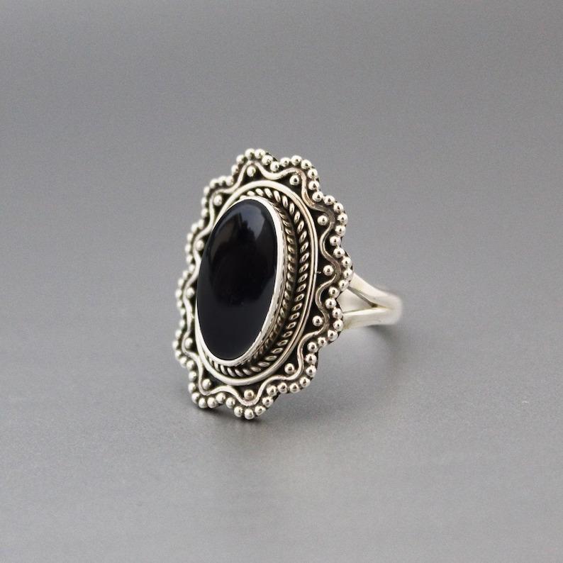 Длинное овальное кольцо с черным ониксом, серебряное кольцо 925 пробы, кольцо ручной работы, кольцо с драгоценным камнем, дизайнерское кольцо, серебряные украшения-подвески, подарок на день рождения
