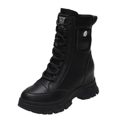 Модные классические туфли на высоком каблуке для девочек, ботильоны на толстом каблуке 7,5 см, массивные ботинки, осенне-зимние кожаные женские панк-сапоги, кроссовки на высокой платформе