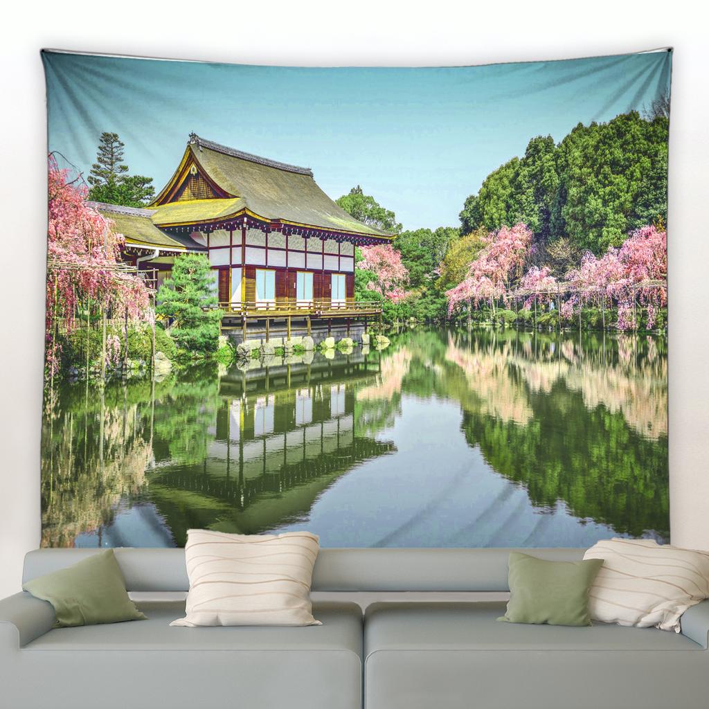 Chinese Style Landscape Tapestry Park Garden Green Plant Wall Hanging Home Living Room Bedroom Decor Aesthetic Cute Blanket Mat
