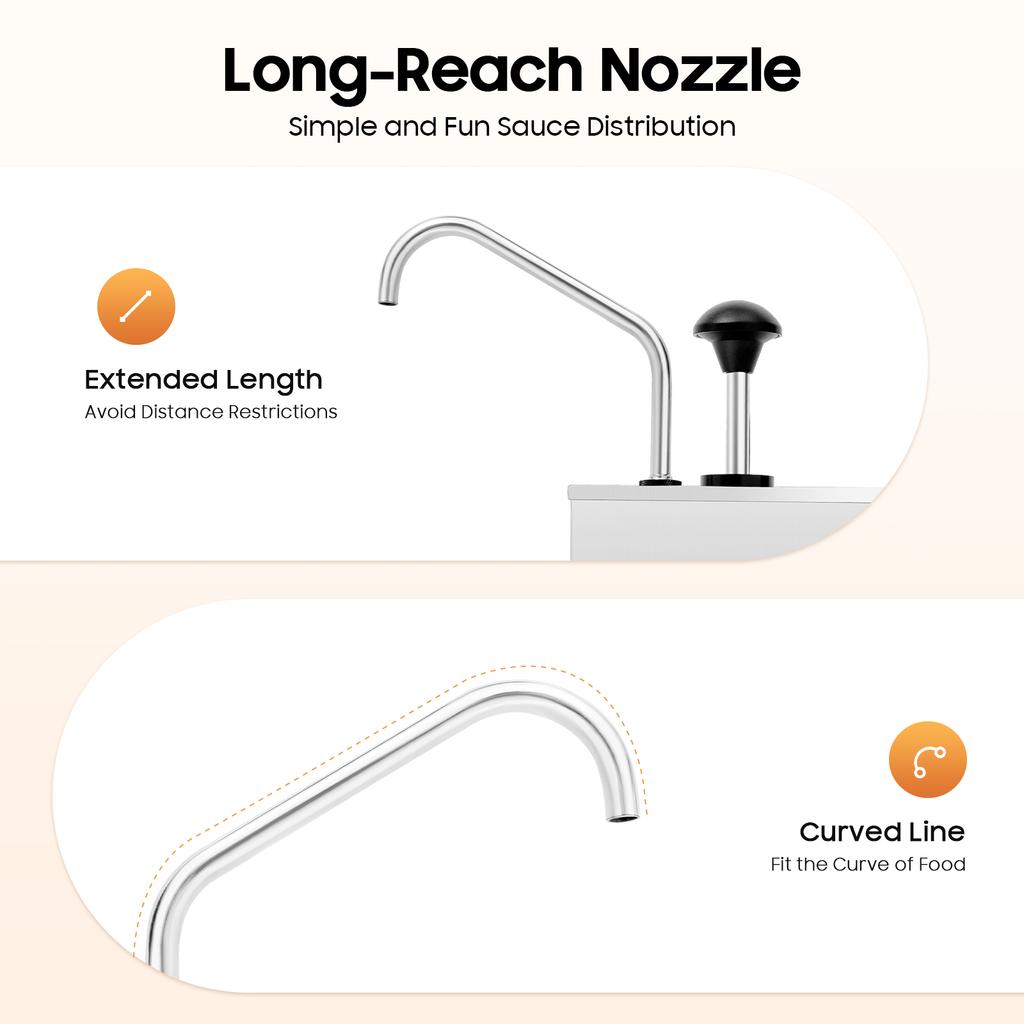 4.2Qt Stainless Steel Sauce Dispenser Pump for Cheese Fudge Caramel, Commercial Kitchen Buffet Coffee Shop Equipment, One-Press