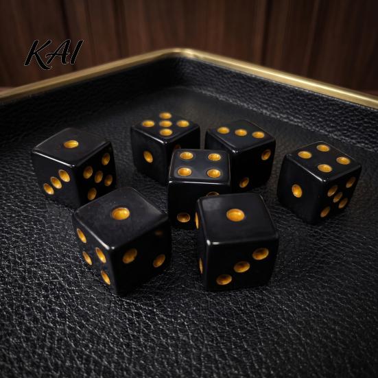 Crack Resistant Dice 5/10/15Pcs 16mm Black with Golden Dots, 6-Sided Acrylic Smooth Rolling Gaming Set, Classic Tabletop Board Game Accessories
