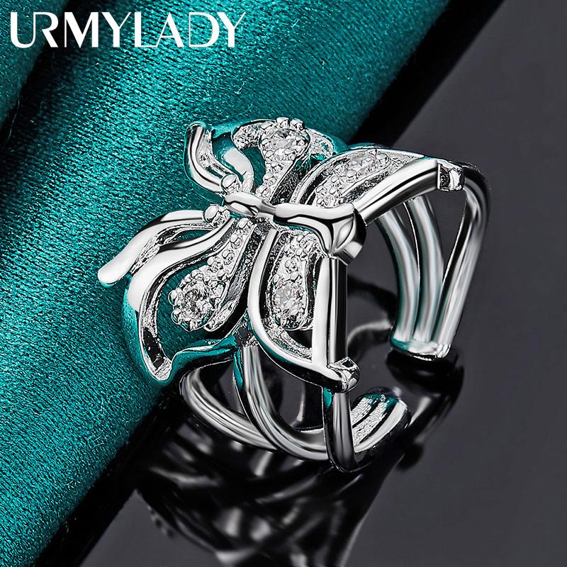 Кольцо из стерлингового серебра 925 пробы с бабочкой и цирконом для женщин, свадебное очарование, модные простые ювелирные изделия