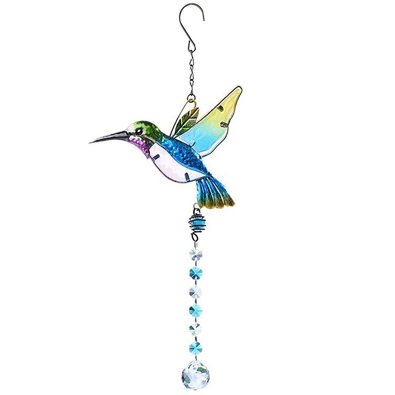 Colorfol Crystal Pendant Butterfly Hummingbird Sun Catcher Chain Rainbow Maker Prism Painted Glass Wind Chimes Home Garden Decor