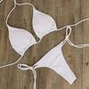 2 шт./комплект, женский купальник-бикини с треугольными чашечками, бретельками через шею, с подкладками на груди, купальник-стринги со шнуровкой, сексуальный пляжный купальный костюм
