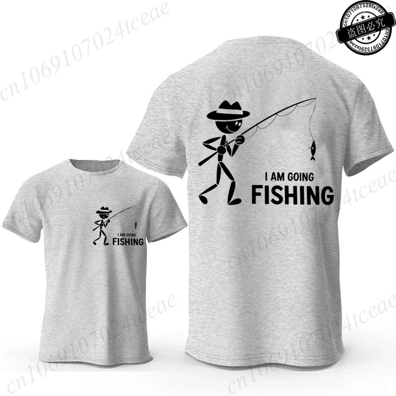 I Am Going Fishing Printed T-Shirt Casual Short Sleeve O-Neck Tops Graphic Tee for Unisex Fashion Casual Summer Streetwear