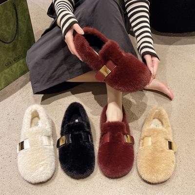 2025 новая осенне-зимняя высококлассная плюшевая сумка из меха ягуара, голова, хлопковые тапочки, мягкая подошва, плюш кролика, толстая подошва, пушистая швабра