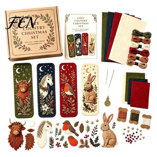DIY Felt Craft Kits Embroidery Bookmark Kit, Christmas Woodland Animal Pet Stress Relief Needlepoint Activities Holiday Themed Sewing Kit for Adults,