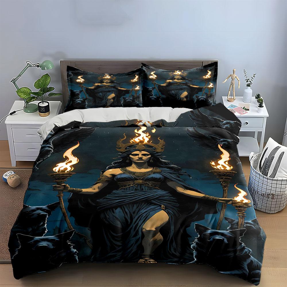Torch-bearing goddess, black wolves. Bedding sets Duvet cover sets Duvet covers Pillowcases(1 * Duvet Cover 2 * Pillowcases without duvet insert)