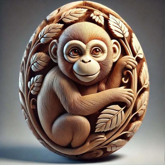 Yousheng Animal Easter Carving Craft Egg Wooden Owl Squirrel Monkey Animals Carved Eggs for Home Tiered Tray Table Decor