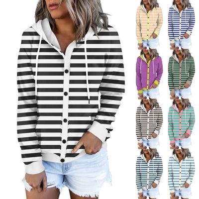Женская толстовка с капюшоном, полосатый принт, длинные рукава, свободная спортивная куртка с капюшоном