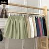 Однотонные хлопковые широкие брюки с эластичной талией, женские летние корейские свободные повседневные шорты с высокой талией для дома и спорта