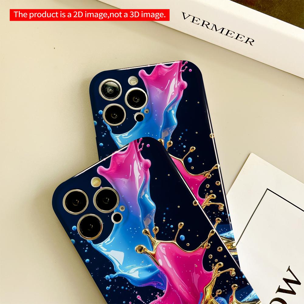 2DFlat Vibrant Splash of Pink, Blue, and Gold All inclusive film hard phone case, compatible with iPhone 18 Pro Max 17 16 15 14 13 12 11