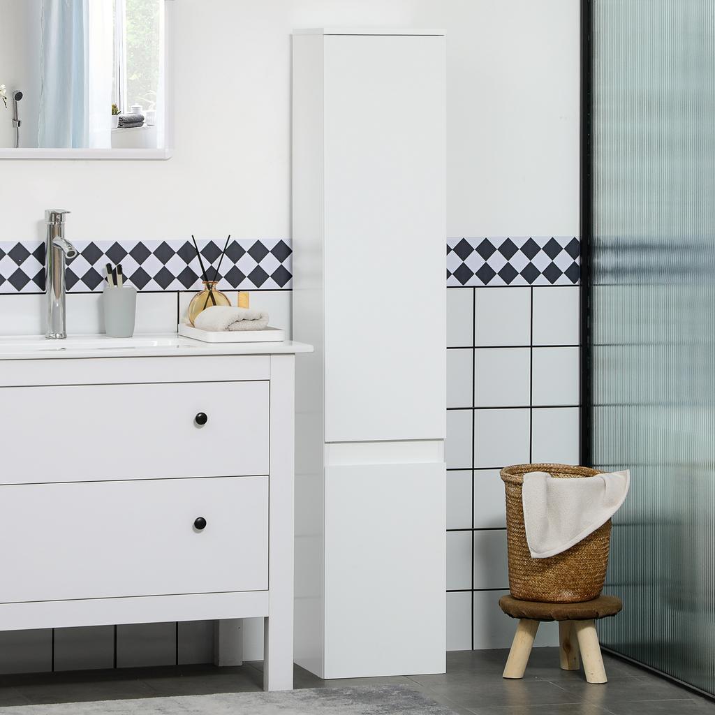Bathroom Storage Column Unit, 2 Cupboards, 3 Adjustable Shelves, 30 x 28 x 152.5 cm, White