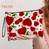 Cosmetic Storage Bag Heart And Cherrt Printing Contrast Color Makeup Organizer Zipper Closure Large Capacity Portable with Hanging Strap Beauty Bag