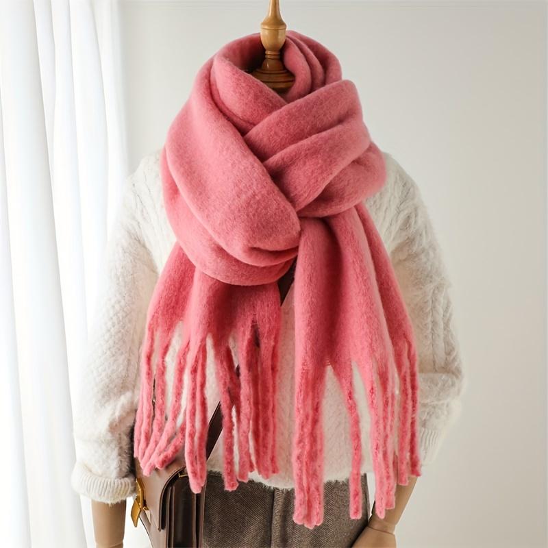 Simple Basic Monochrome Chunky Scarf Imitation Cashmere Thickened Soft Warm Tassel Long Scarf Autumn Winter Coldproof Versatile Neck Protection Scarf