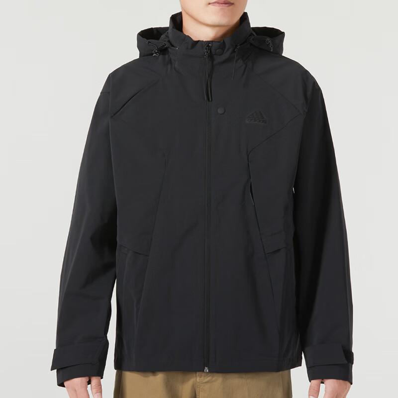 Adidas Однотонный логотип ветрозащитная повседневная куртка с капюшоном для бега мужская верхняя одежда черного цвета IP4922