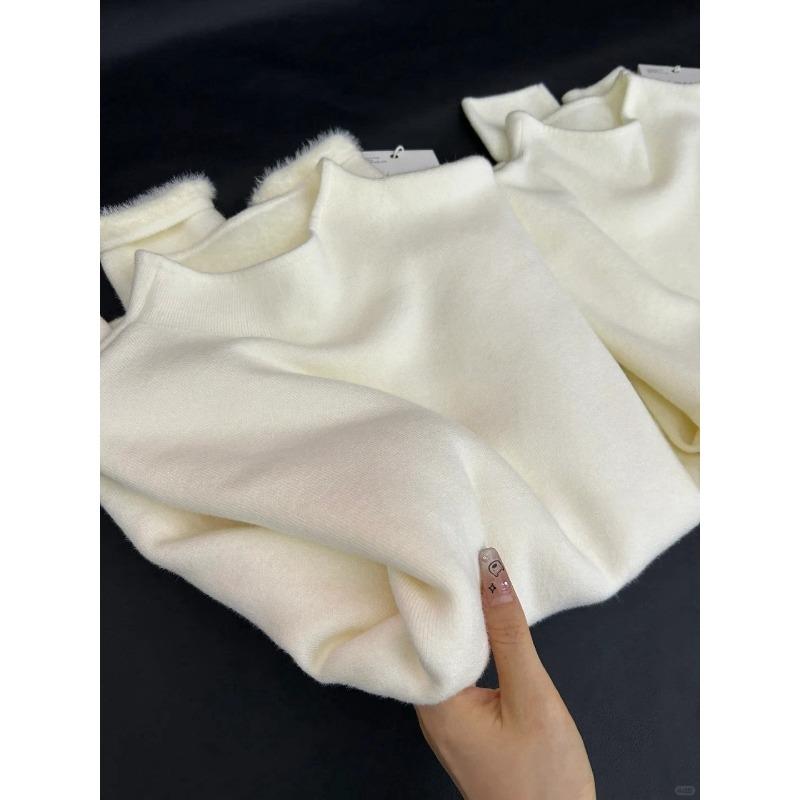 Утепленный флисовый свитер с высоким воротником для женщин, осенне-зимний вязаный свитер с флисовой подкладкой