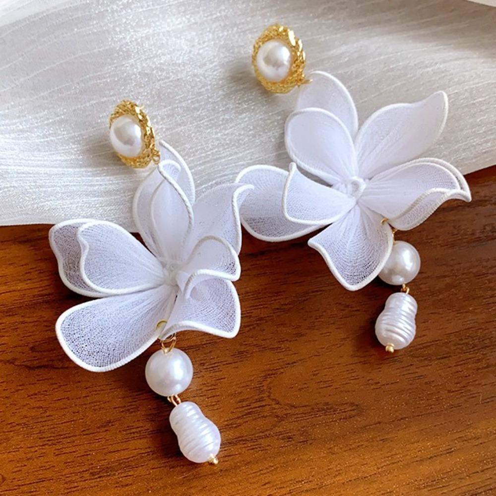 Sweet Beach Earrings Exaggerated Petals Stud Earrings Romantic Mesh Flower Dangle Earrings  Party