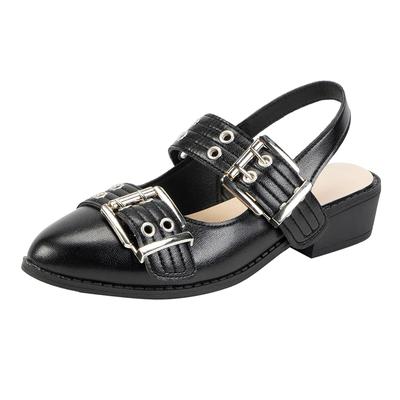 2024 2024 лакированная кожа заклепки металлическая пряжка женские туфли-лодочки весна лето готика толстый каблук с открытой пяткой мюли обувь для девочек Zapatos