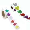 2 Rolls 2.5cm Shining Colorful Star Heart Shaped Star Stickers Self-Adhesive Waterproof Glitter Decals Teachers Parents Kids Reward Stickers