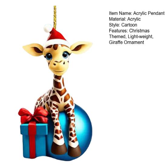Рождественское украшение в виде жирафа, акриловая милая подвеска в виде животного, мультяшный жираф, подвесное украшение для елки, автомобиля