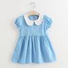Платье для маленьких девочек, летняя детская одежда для девочек, детские платья с воротником «Питер Пэн» с короткими рукавами для девочек