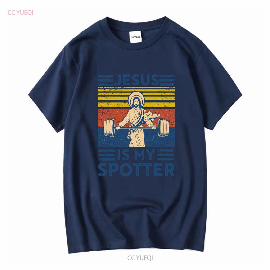 Rare New Funny Gym T Shirt Jesus Is My Spotter Workout vintage Washed fashion Breathable Casual Soft designer clothes