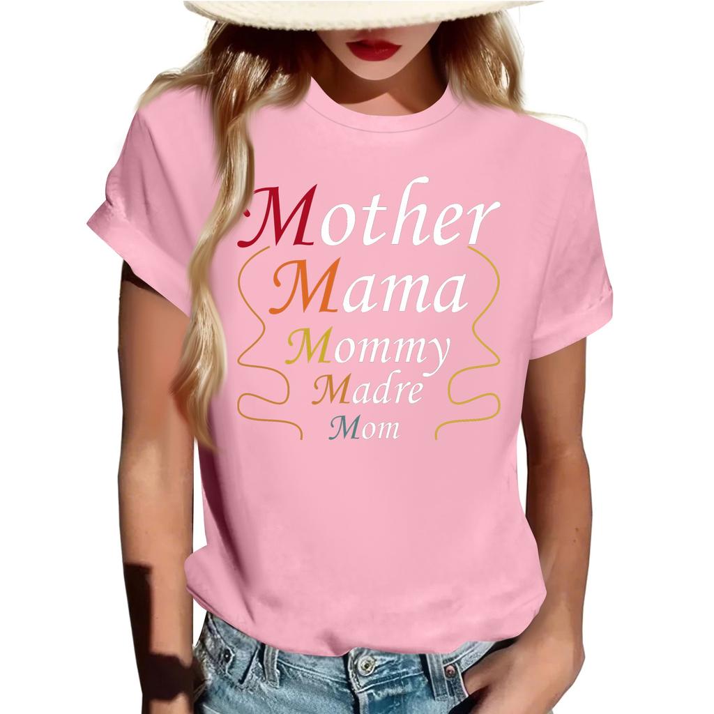 Взрослые Повседневные Ежедневные Круглый вырез с принтом Короткие рукава Футболка Топ с буквами