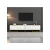 Meuble TV - MUVOE - 180x40x40 cm - Blanc avec décorations dorées - 2 portes - 2 tiroirs