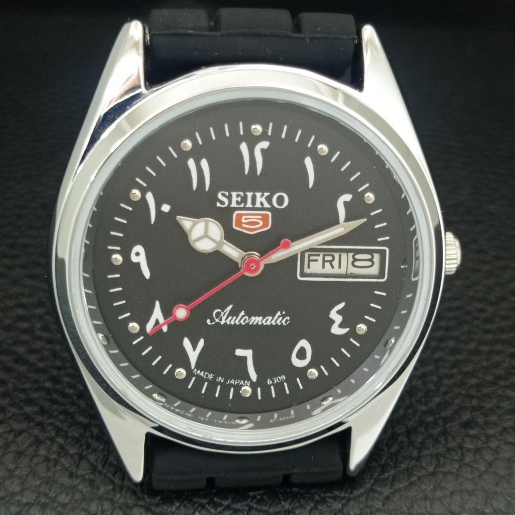ОТРЕМОНТИРОВАННЫЕ МУЖСКИЕ ВИНТАЖНЫЕ ЧЕРНЫЕ ЧАСЫ SEIKO 5 AUTOMATIC 6309A JAPAN a442434-1