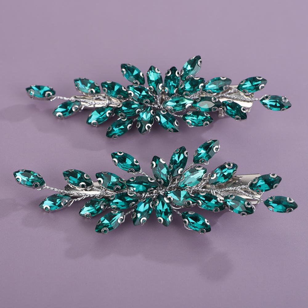 2 шт. Заколка для волос со стразами для свадьбы, свадебное украшение для головы, серебристый, черный, свадебные аксессуары для волос, зеленый, красный, тиара, синий, фиолетовый, украшения