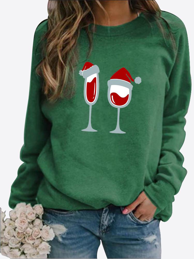 Winter Women's Casual Long-sleeved Santa Claus Print Sweatshirt Ladies Round Neck Loose T-shirt Plus Size Tops Long Sleeved Sweater