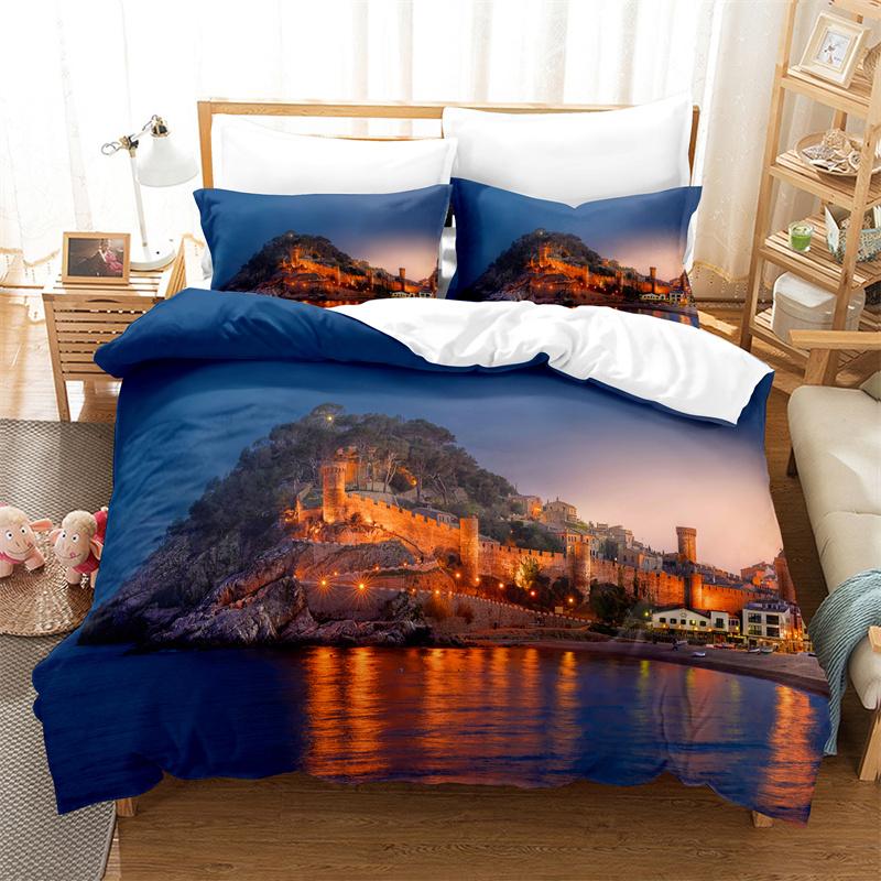 Beautiful Coastline City Duvet Cover Set 3d Digital Printing Sea Landscape Bed Linen Queen Polyester Bedding Set Fashion Design