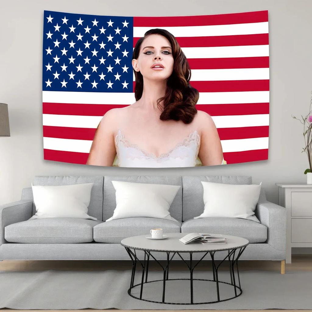 VIKAMA Полиэстер Баннер-гобелен Lana Del Rey Американская поп-звезда Настенный декор Для улицы и помещения Подвесной для дома Общежития