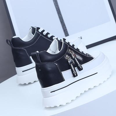 Женские кроссовки, обувь на высокой платформе, обувь на танкетке 8 см, уличная весенне-осенняя кожаная обувь на массивном каблуке, повседневная обувь на шнуровке