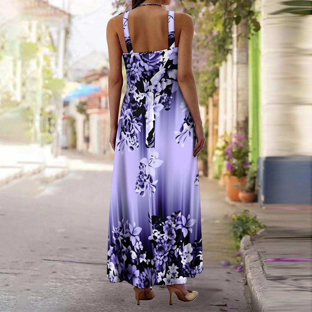 Women's Slip Dress Maxi Long Dress Ink Flower Painting Print Dress Spring & Summer Leisure Vacation