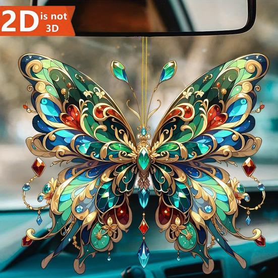 Acrylic Colorful Butterfly Hanging Decoration Home Indoor Christmas Tree Car Rearview Mirror 2D Flat Butterfly Ornament Pendant