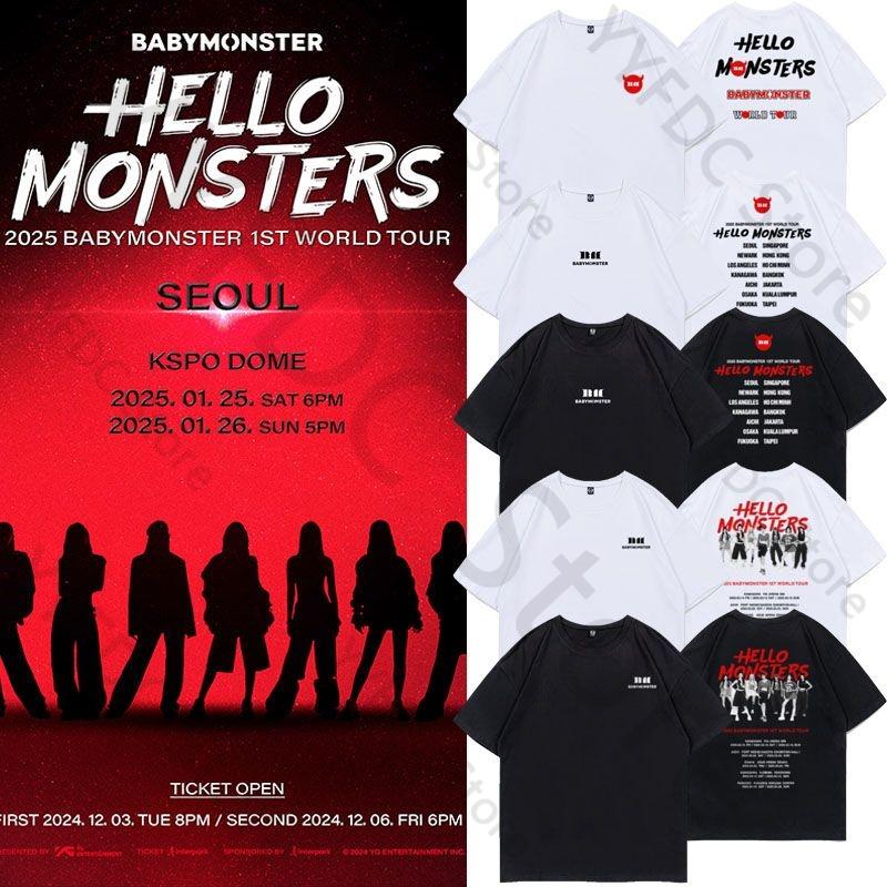 Футболка Babymonster K-pop Мода HELLO MONSTERS Концертные Фанаты MONSTIEZ Топы Женские укороченные топы Унисекс Летняя Хлопковая Футболка с коротким рукавом