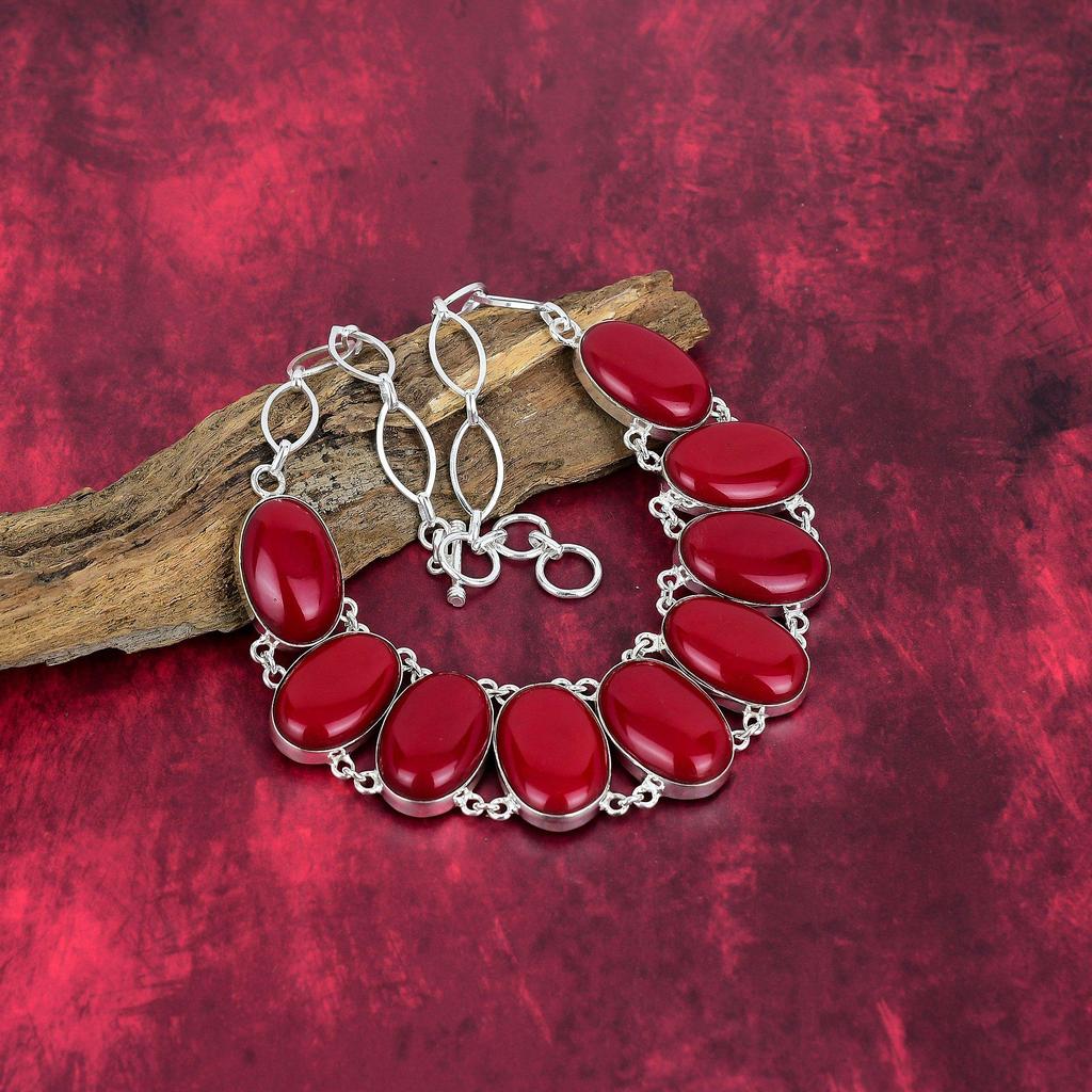 Ювелирные изделия из стерлингового серебра 925 пробы с красным кораллом, комплект ювелирных изделий из браслета и ожерелья ручной работы для женщин, красивые украшения из драгоценных камней из красного коралла для нее