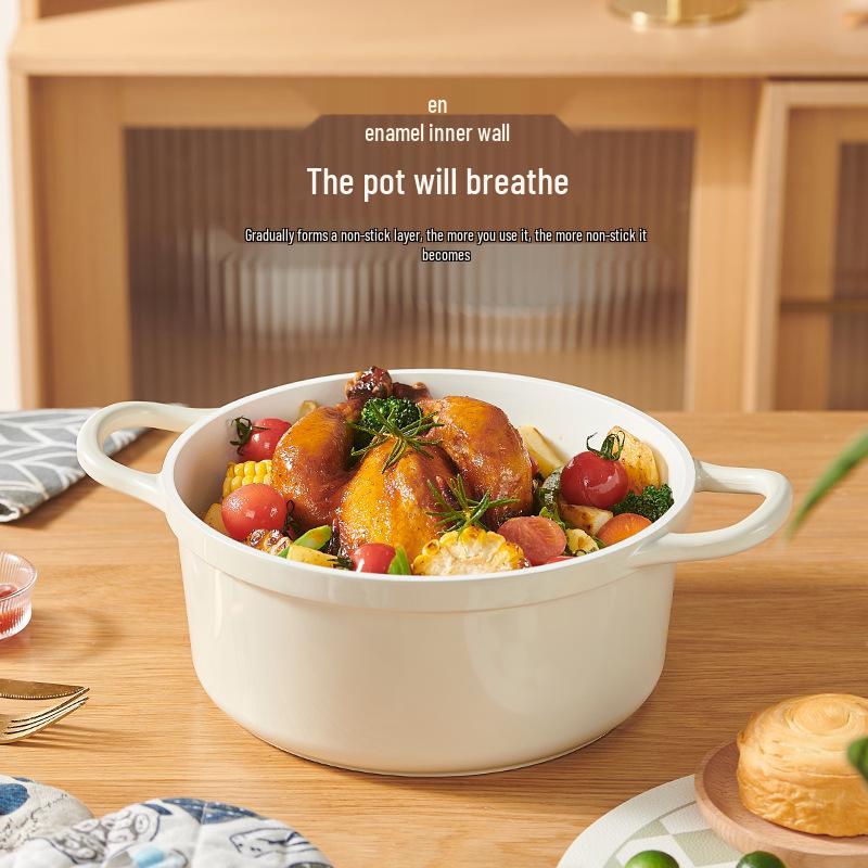 Кастрюля-казан Mingjue с антипригарным эмалевым покрытием, из алюминиевого сплава, подходит для индукционных плит, для тушения и супа.