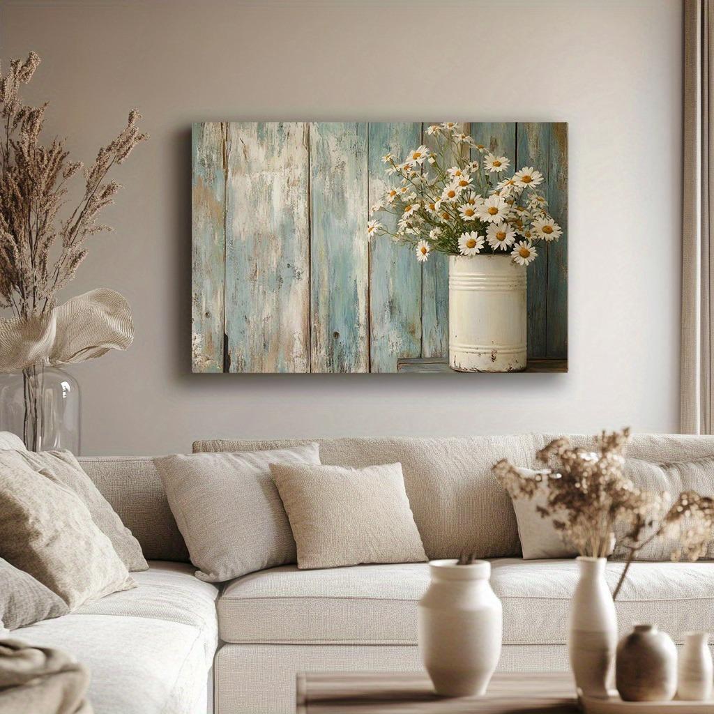 Винтажная ромашка на холсте с художественной печатью Современные цветы Настенный декор для дома, офиса или ванной комнаты, идеально подходит для декора комнаты