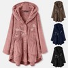 Women Printed Button Plush Tops Hooded Loose Cardigan Wool Coat Winter Jacket