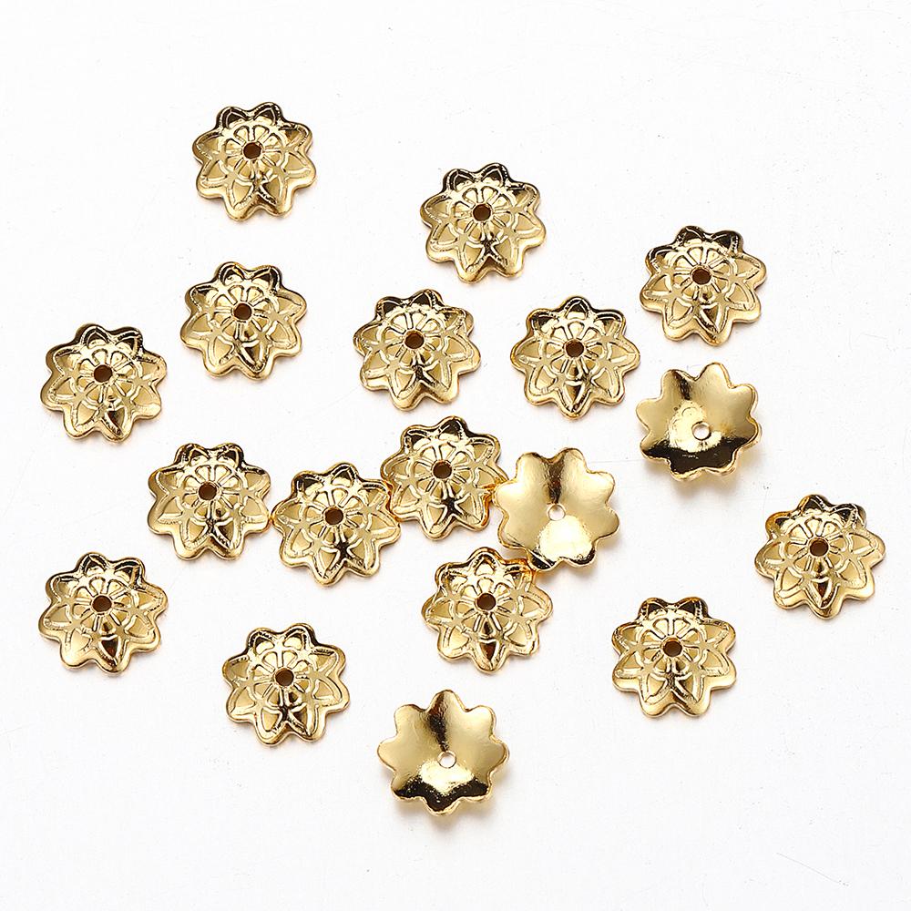 50pcs 7mm Gold Color Stainless Steel Flower Bead Caps for Jewelry Making DIY Components Accessories Beads Base Wholesale