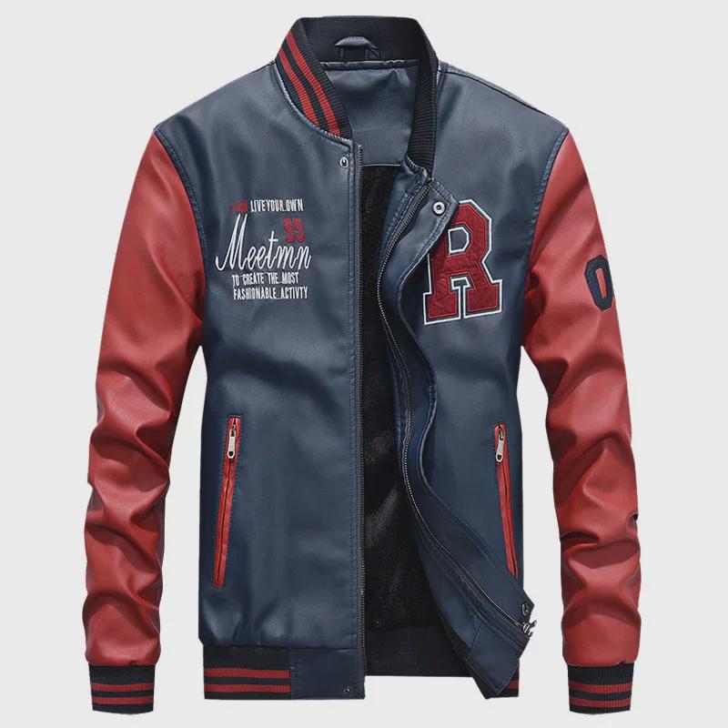 Men's Casual PU Leather Baseball Jacket, Stand Collar, Spring/Autumn 2019 Trendy Style, 7701