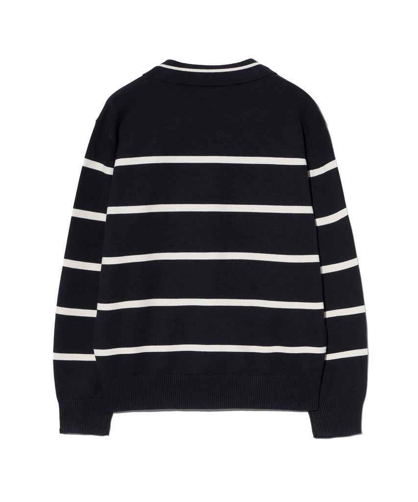 IRONYPORNO WHITELINE 86-Iroj365 Open-Neck Striped Long-Sleeve Knit Black