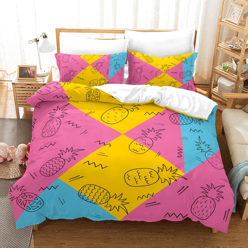 Комплект постельного белья с 3D фруктовым принтом, тема ананаса, пододеяльник, наволочка, двуспальная кровать, полноразмерное покрывало, моющаяся молния, удобное украшение для дома