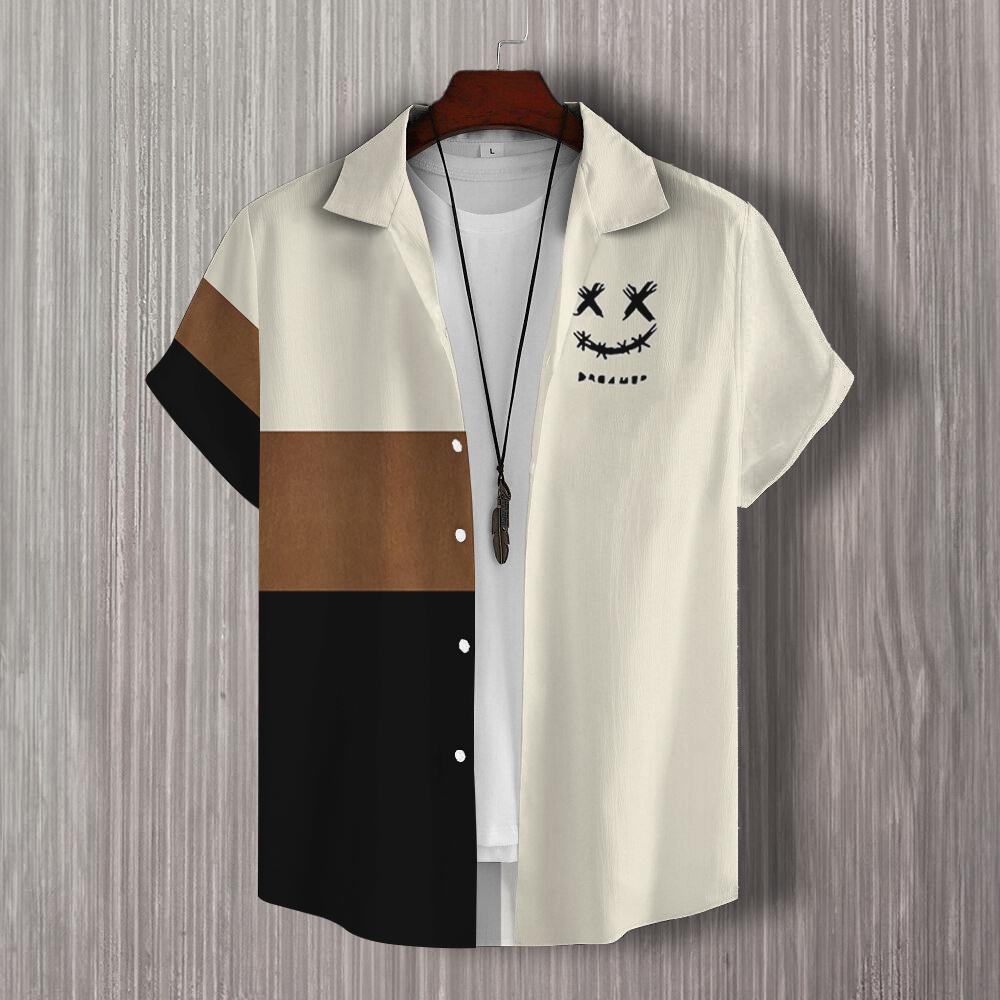 Простая мужская рубашка с принтом в стиле пэчворк в 3D, гавайские рубашки для мужчин, повседневная мужская одежда, свободная рубашка большого размера с коротким рукавом высокого качества