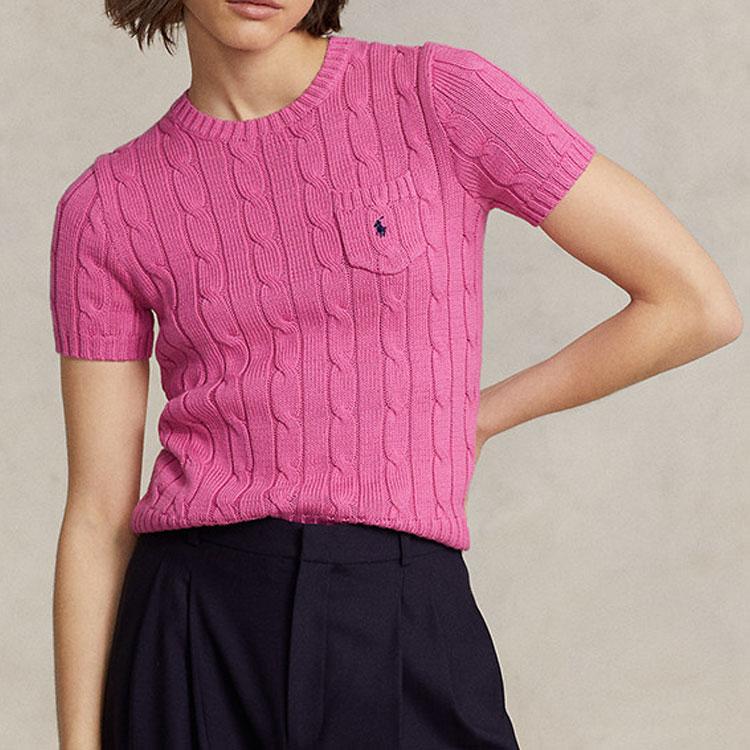 Polo Ralph Lauren SS23 Однотонный повседневный трикотажный топ с круглым вырезом и короткими рукавами для женщин, розовый WMPOSWENC020682-650